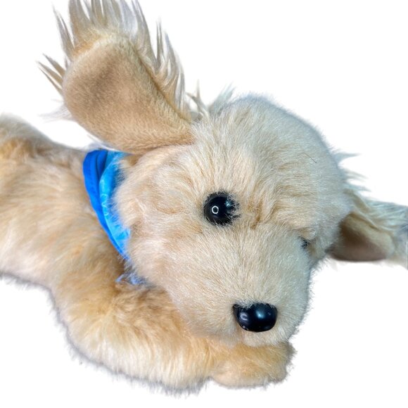 Little Brownie Plush Dog Toy With Blue Bandana 13" Beige Fluffy Stuffed Animal - Picture 2 of 9